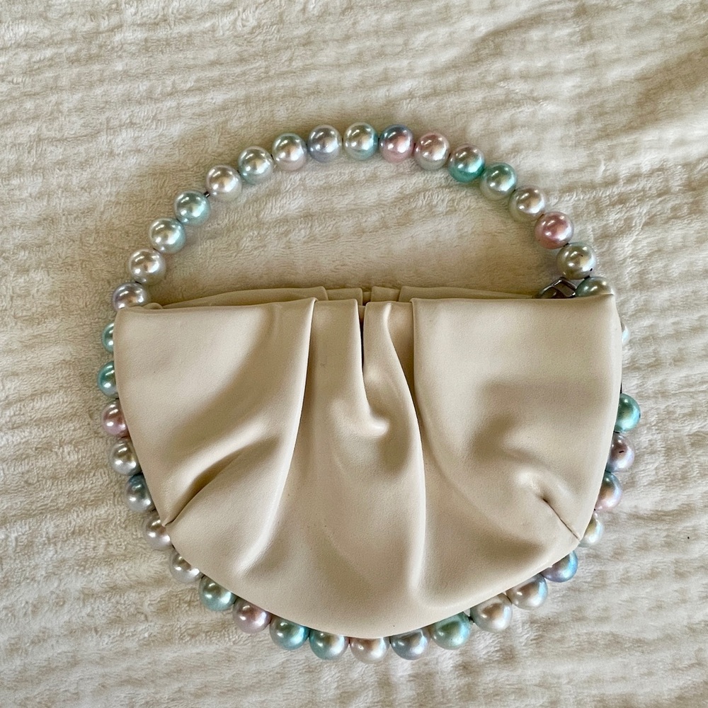 Cream Satin Clutch with Rhinestone Trim